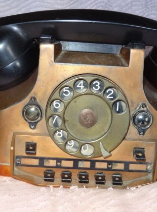 Téléphone de collection en cuivre laiton et bakélite