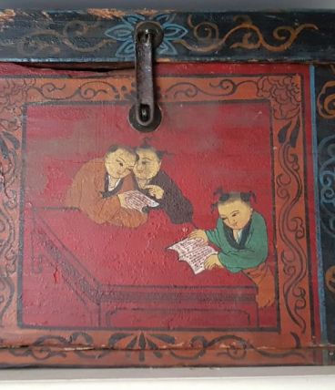 COFFRE BOIS PEINT TRES ANCIEN CHINE 