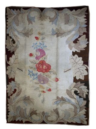 Tapis ancien Américain Hooked fait main, 1B539