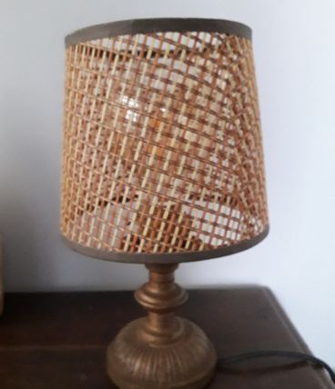 Lampe vintage métallique et abat-jour canné