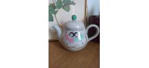 Théière et tasses Pierrot en grès Vintage