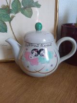 Théière et tasses Pierrot en grès Vintage