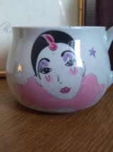 Théière et tasses Pierrot en grès Vintage