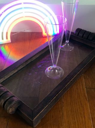 Plateau vintage style Art Deco bois et verre