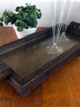 Plateau vintage style Art Deco bois et verre