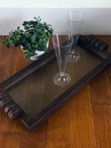 Plateau vintage style Art Deco bois et verre
