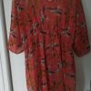 Robe imprimée oiseaux orange corail jaune  femme taille40/42
