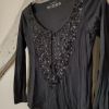 Haut bleu col brodé de sequins brillants femme taille 34 36
