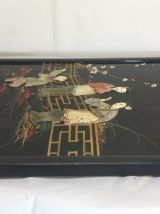 Tableau Asia Laque de Chine incrustée de Jade, Nacre, Jaspe 