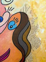 Portrait de femme peinture acrylique technique mixte. 