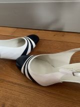 Escarpins Balizza cuir blanc et marine – bride arrière  -  v