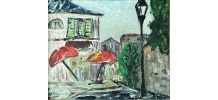 La petite place , huile sur carton entoilé