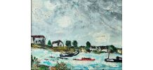 Bord de mer Huile sur carton