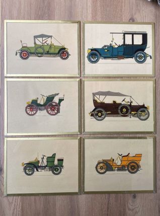 6 lithographies voitures anciennes