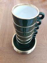 6 tasses à café bistrot anciennes vert empire