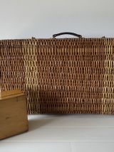 Grande valise / malle en rotin des années 60