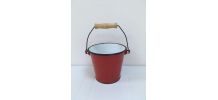 Pot seau vintage en métal émaillé rouge