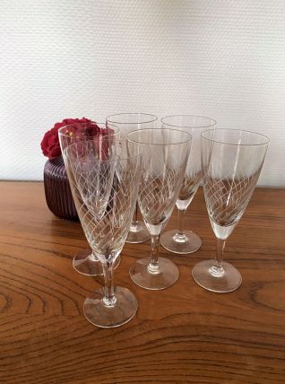 Set de 6 Flûtes à champagne en verre gravé 10 cl