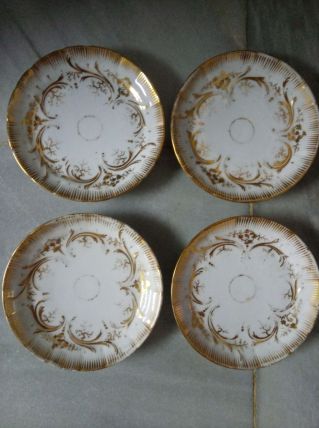 4 petites assiettes en céramique peintes à la main en or