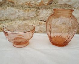 Lot bol vase coupelle verre rose vintage art déco