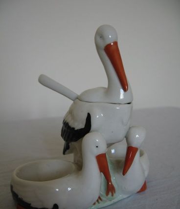 Ancien saleron cigogne / Art de la table déco vintage