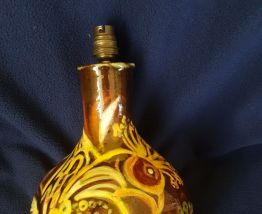 Lampe céramique artisanale Hélène Coré, décor aux oiseaux. 