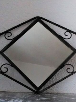 Ancien miroir en fer forgé martelé - Art déco 