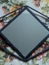 Ancien miroir en fer forgé martelé - Art déco 