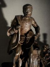 Horloge de cheminée ancienne XIXe siècle en marbre et statue