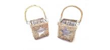 Lot de 2 petit panier/ bougeoir avec contenant en verre, neu