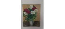 Peinture naïve fleurs dans un vase.