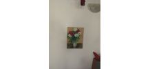 Peinture naïve fleurs dans un vase.