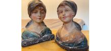 Bustes plâtre polychrome 