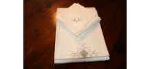 Nappe lin écru  brodée main et 12 serviettes assorties