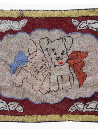 Tapis ancien Américain Hooked fait main, 1C458