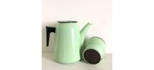 Cafetière en tôle émaillée Aubecq 1960 vintage