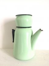 Cafetière en tôle émaillée Aubecq 1960 vintage