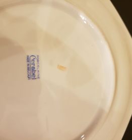 11 assiettes en porcelaine 12 cotés liseré petites fleurs 