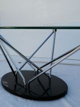 Table basse ovale vintage en verre trempé et granite, 1970