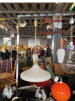 Suspension vintage opaline laiton