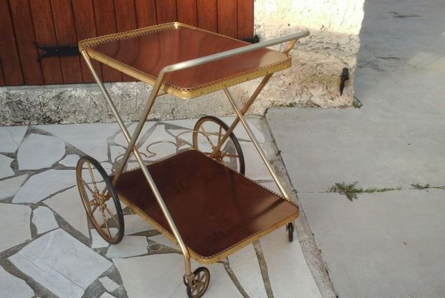 Desserte roulante et pliante  formica et laiton années 70