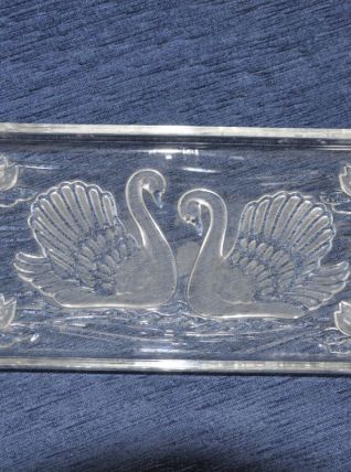 Plat à cake décor : cygnes Vintage