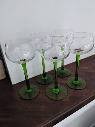  5 Verres à vins blanc d'Alsace cristal ciselé