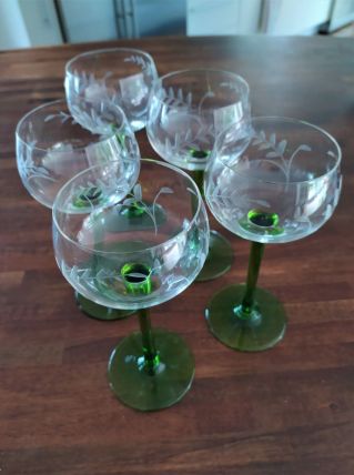  5 Verres à vins blanc d'Alsace cristal ciselé