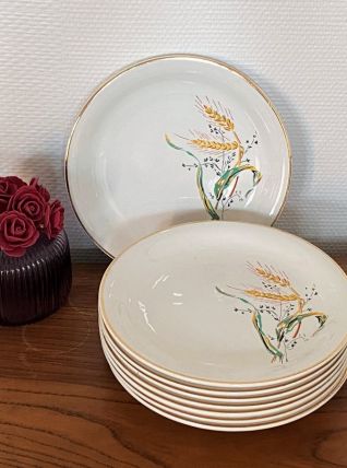 Set de 8 assiettes plates Sarreguemines Blé d'or