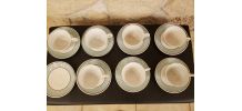 7 tasses + 8 sous tasses porcelaine opaque