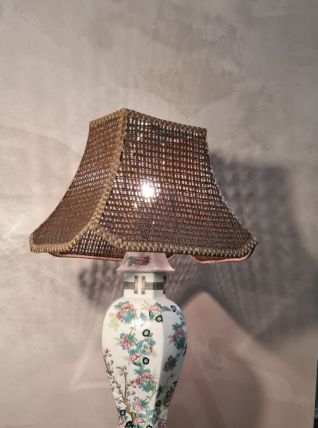 Lampe  asiatique avec socle en bois,abatjour style pagode  p