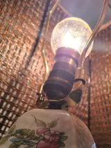 Lampe  asiatique avec socle en bois,abatjour style pagode  p