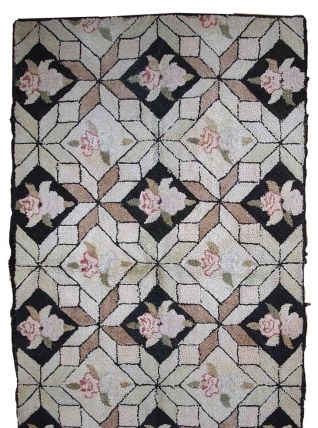Tapis ancien Américain Hooked fait main, 1C774