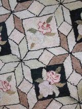 Tapis ancien Américain Hooked fait main, 1C774